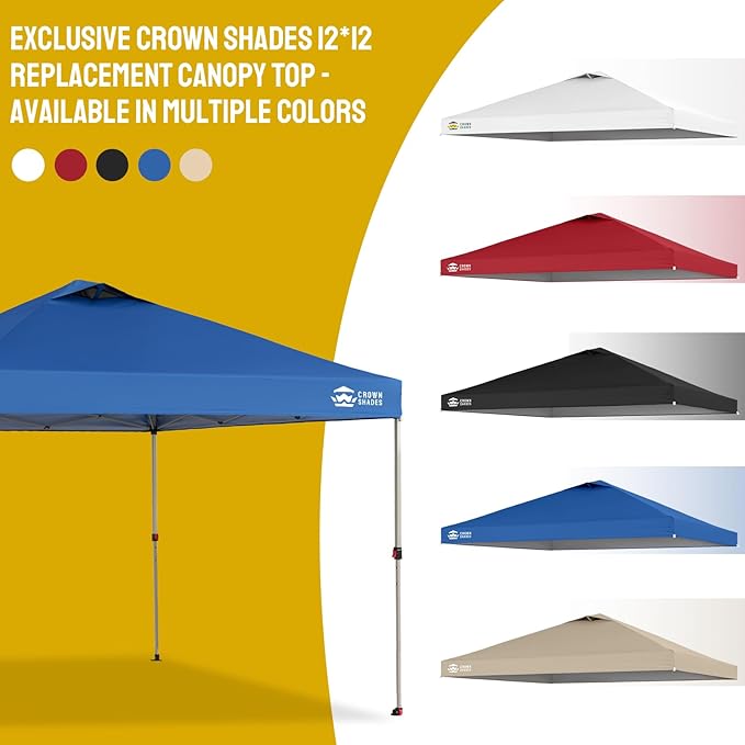 CROWN SHADES 12x12 Canopy Replacement Top - Only Compatible with Crown Shades RM144 Series, Silver Coated with Air Vent, Blue (Top Only)