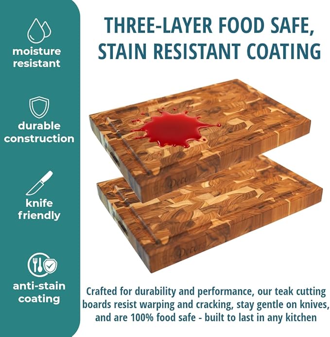 EcoDecors, FSC Teak End Grain Cutting Board 14x10, Compact Reversible Teakwood Cutting Board for Kitchen, Cheese & Charcuterie, Solid Wood Chopping Board with Natural Finish