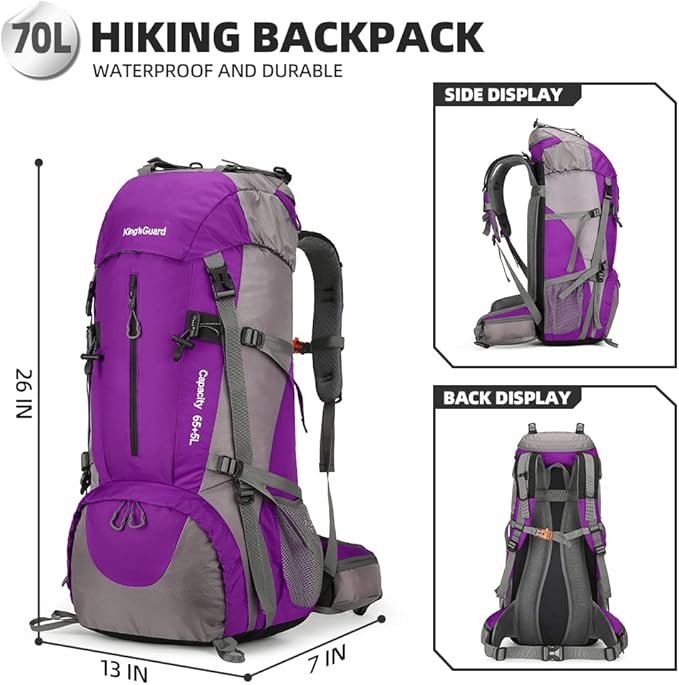 70L Hiking Backpack with Rain Cover Lightweight Travel Backpack Waterproof Camping Backpack