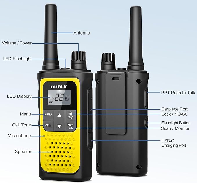 Rechargeable Walkie Talkies Long Range, 4 Pack Walkie Talkies for Adults NOAA Weather Alert, 2 Way Radio 22 FRS Channel with 1800mAh Li-ion Battery Charger USB-C Cable VOX for Hiking Cruises Camping