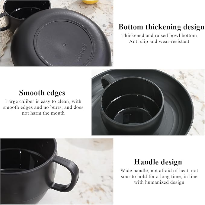 Camping Essentials Set, HOMQUEN Camping Plates and Bowls Set, Coffee Mug, Travel Cutlery Set Include Spoon, Fork, Knife for Work, Outdoor,Picnic, Camp （Black）
