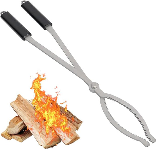 28" Fire Tongs Log Grabber for Fire Pit, Stainless Steel Fireplace Tools Firewood Tongs Outdoor Indoor Camfire Fire Pit Bonfire Tools Heavy Duty Moves Firewood Safely