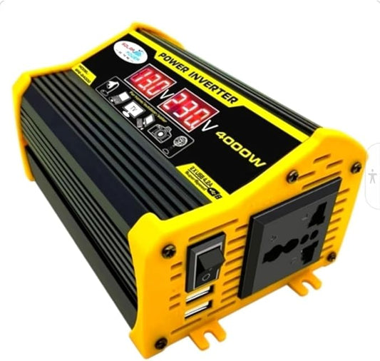 High-Power 4000W DC to AC Power Inverter – 12V to 110V/220V Converter with Dual USB Ports, Universal AC Outlet, LED Display for Cars, Trucks, RVs, and Home Backup (Black, 220V)