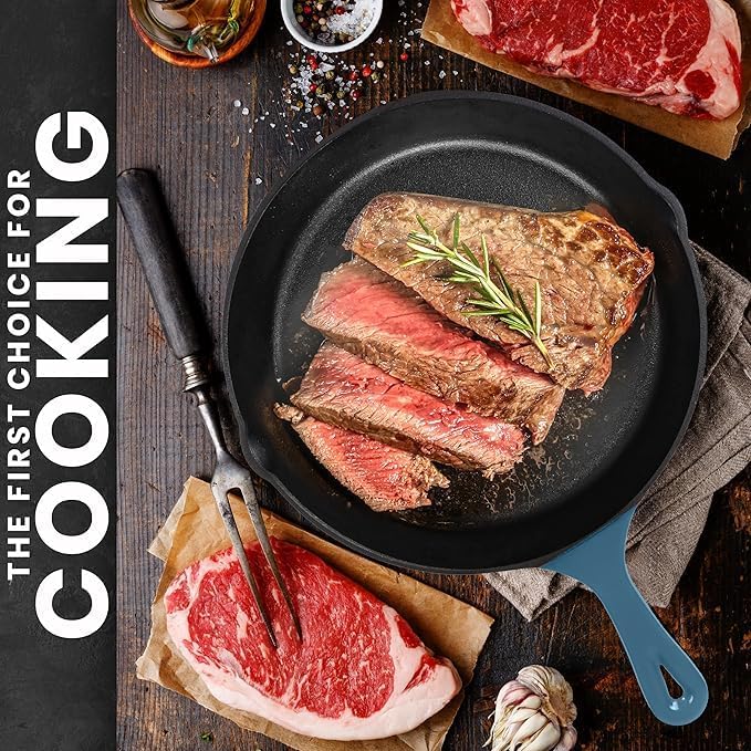 Utopia Kitchen Saute Fry Pan - Pre-Seasoned Cast Iron Skillet Set 3-Piece - Frying Pan - 6 Inch, 8 Inch and 10 Inch Cast Iron Set - Cooking Gift for Men & Women (Teal)