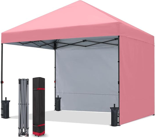 COOSHADE Pop Up Canopy Tent 10x10 with 2 Sidewalls, Outdoor Shade Instant Canopy Tents, Pink