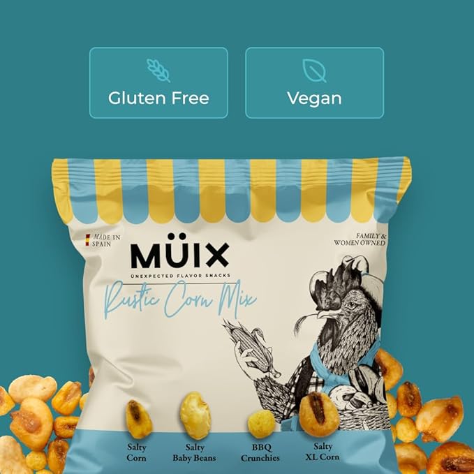 Müix Snacks, Special Flavor Trail Mix, Rustic Mix, Mix Snacks (Salty Corn, Salty Baby Beans, BBQ Crunchies, Salty XL Corn) - 2.3 Ounce Bags (Pack of 16 Bags)