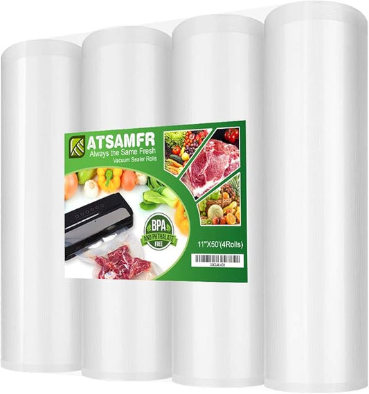 (Total 200Feet)11x50 Rolls 4 Pack Vacuum Sealer Food Bags Rolls with BPA Free,Heavy Duty,Great for Vac Storage or Sous Vide Cooking