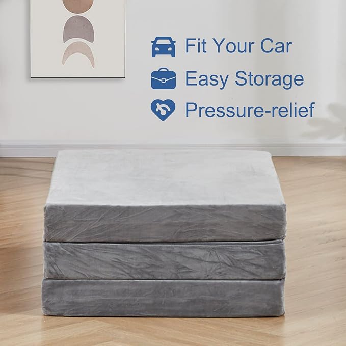 SINWEEK 4" Twin XL Memory Foam Folding Mattress with Storage Bag - Foldable Trifold Floor Bed Topper, CertiPUR-US Certified Guest Sleeping Pad, Machine Washable Cover