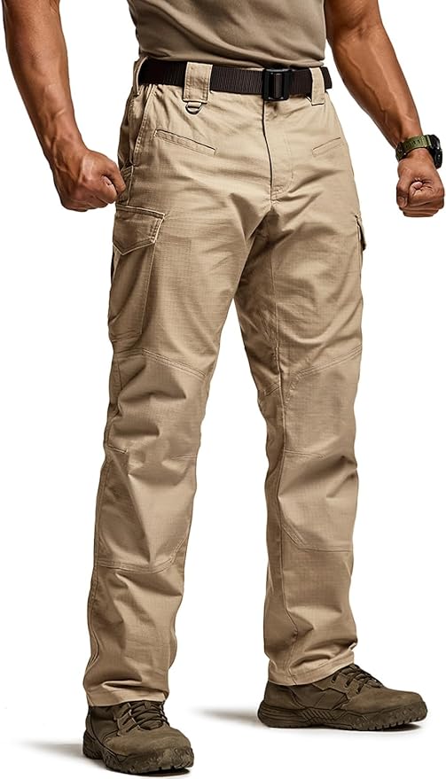 CQR Men's Flex Ripstop Tactical Pants, Water Resistant Stretch Cargo Pants, Lightweight EDC Hiking Work Pants