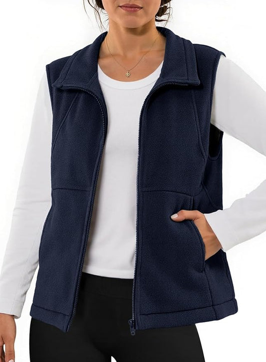 Dokotoo Women's Full Zip Polar Fleece Vest Warm Winter Sleeveless Cardigan Lapel Collar Sherpa Coat Outerwear with Pocket