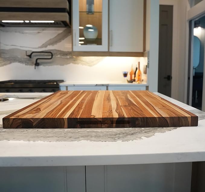 EcoDecors, XXL Teak Cutting Board 40"x28", Reversible Solid Teak Wood Edge Grain Carving Board with Juice Groove, Extra Large Butcher Block Carving Board, Best Wooden Cutting Board for Kitchen & BBQ
