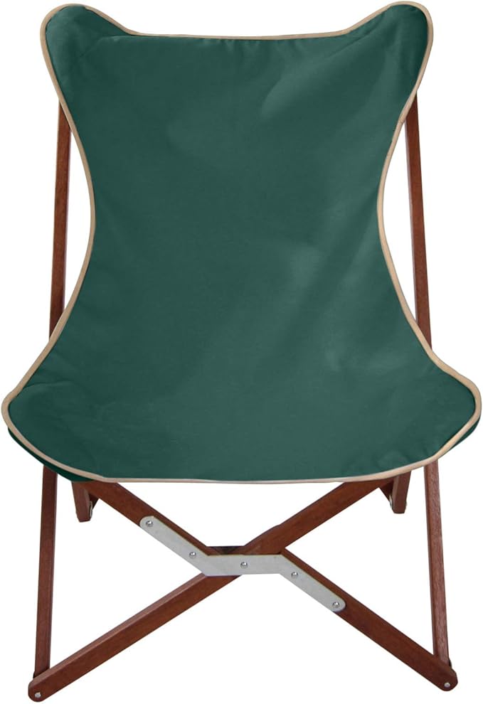 BYER OF MAINE Pangean Butterfly Chair, Easy-Fold Hardwood Sling Chair – Portable Beach, Camping & Patio Seat – 34″H × 23″W × 27″D in Forest Green