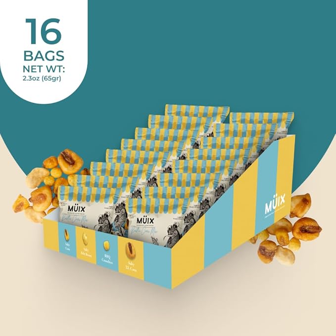 Müix Snacks, Special Flavor Trail Mix, Rustic Mix, Mix Snacks (Salty Corn, Salty Baby Beans, BBQ Crunchies, Salty XL Corn) - 2.3 Ounce Bags (Pack of 16 Bags)