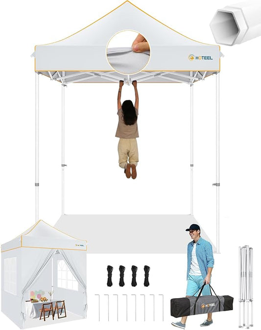 HOTEEL 6.6x6.6 Heavy Duty Pop Up Canopy Tent for Parties Event Wedding Commercial Instant Canopy with Carry Bag, Party Tent Waterproof UV 50+, Upgraded Thick Hexagonal Legs,White