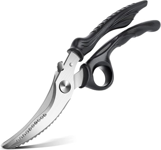 PURPLEBIRD Heavy Duty Poultry Shears, Spring Loaded Kitchen Scissors, Dishwasher Safe Stainless Steel Cooking Scissors, Multipurpose Kitchen Shears for Cutting Chicken and Meat Black