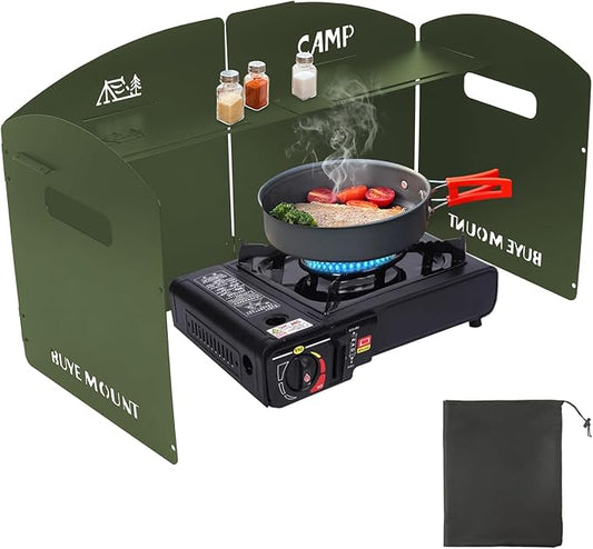 Camping Stove Windscreen Outdoor Windshield: GEEKHOM 4-Panel Steel Foldable Wind Blocker with Drawstring Bag for Gas/Butane Stoves – Lightweight for Hiking, Picnic & Backpacking, Cooking