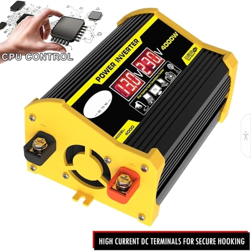 High-Power 4000W DC to AC Power Inverter – 12V to 110V/220V Converter with Dual USB Ports, Universal AC Outlet, LED Display for Cars, Trucks, RVs, and Home Backup