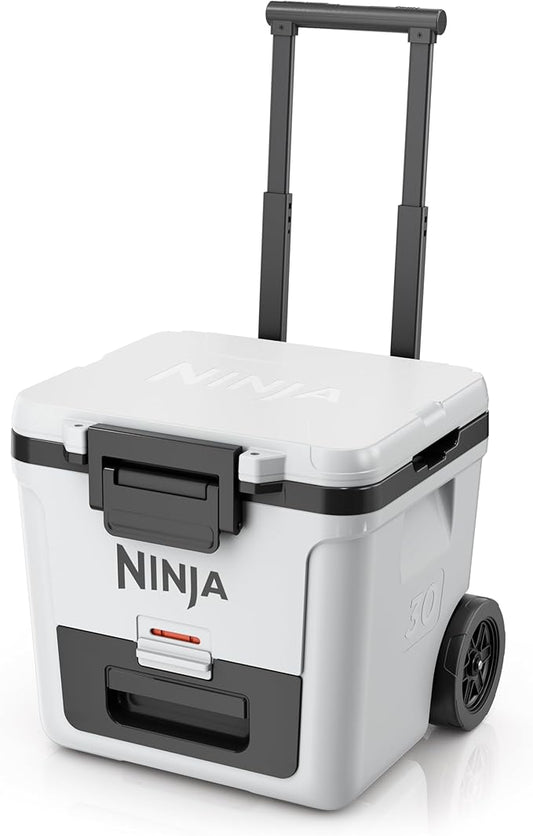 Ninja | Cooler | FrostVault 30QT Cooler with Wheels | Insulated with Temp Dry Storage Drawer | Keeps Ice Cold for Days | for The Beach, Camping, Picnics & More | Cloud White | FB230WH