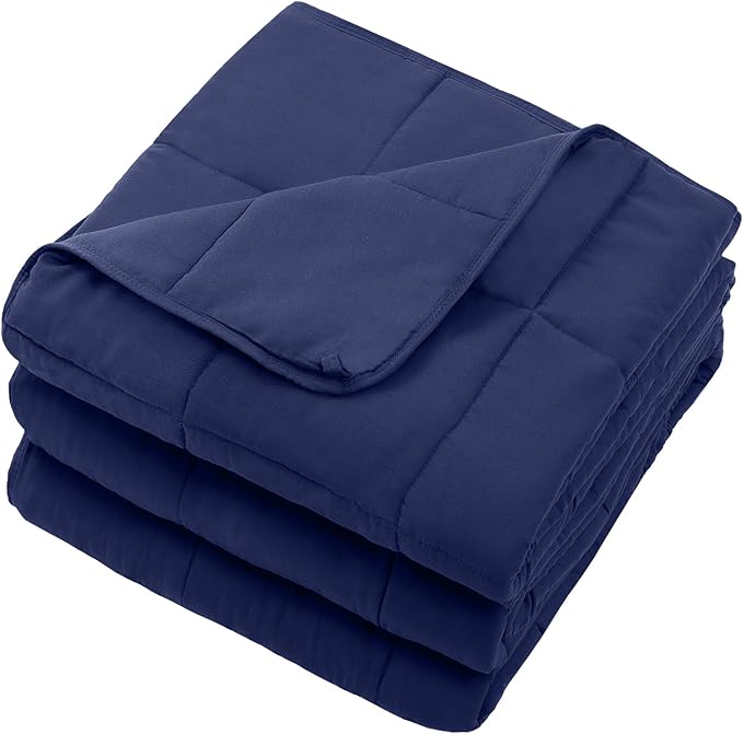 Navy Blue Weighted Blanket for Adults 15lbs,48"x72" Twin Size Cooling Heavy Blanket for 120-160lbs with Premium Glass Beads, Soft Thick Big Blankets for All-Season Sleeping Comfort Breathable