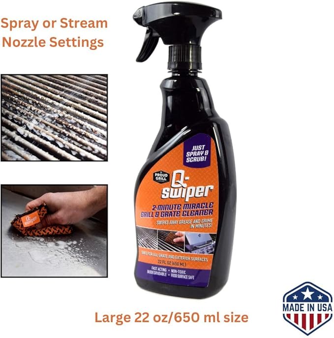 Q-Swiper 2-Minute Miracle Grill & Grate Cleaner | Fast-Acting and Non-Toxic | Cleans and degreases BBQ and Oven cooking grates, racks and walls | Use on Exterior too | Includes Scrub Clean Cloth