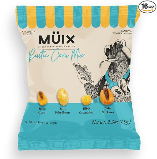 Müix Snacks, Special Flavor Trail Mix, Rustic Mix, Mix Snacks (Salty Corn, Salty Baby Beans, BBQ Crunchies, Salty XL Corn) - 2.3 Ounce Bags (Pack of 16 Bags)