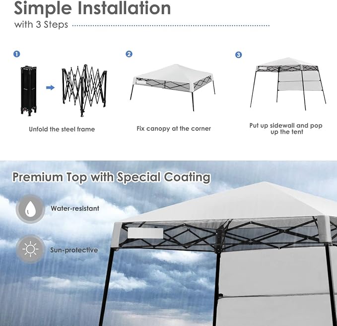 Tangkula 7x7 Ft Pop Up Canopy, Slant Leg Outdoor Tent with Carry Bag & 4 Stakes, Compact Portable Canopy Tent for Hiking Camping Fishing & Picnic, 7x7 Base, 6x6 top