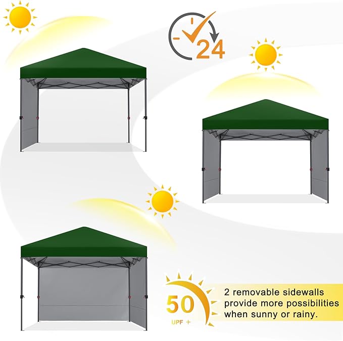 COOSHADE Pop Up Canopy Tent 8x8 with 2 Sidewalls, Outdoor Shade Instant Canopy Tents, Forest Green
