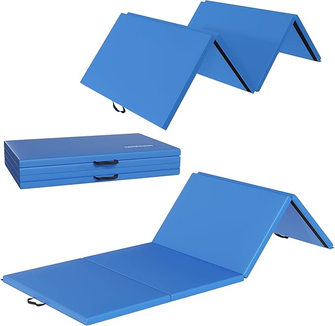 Folding Exercise Gymnastics Mat 10'x4'x2" Gym Workout Mat with Carrying Handles High-Density Anti-Tear Portable Fitness Aerobics Mats for Home Gym Yoga Pilates Tumbling MMA Core Training, Multiple Colors