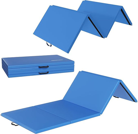 Folding Exercise Gymnastics Mat 10'x4'x2" Gym Workout Mat with Carrying Handles High-Density Anti-Tear Portable Fitness Aerobics Mats for Home Gym Yoga Pilates Tumbling MMA Core Training, Multiple Colors