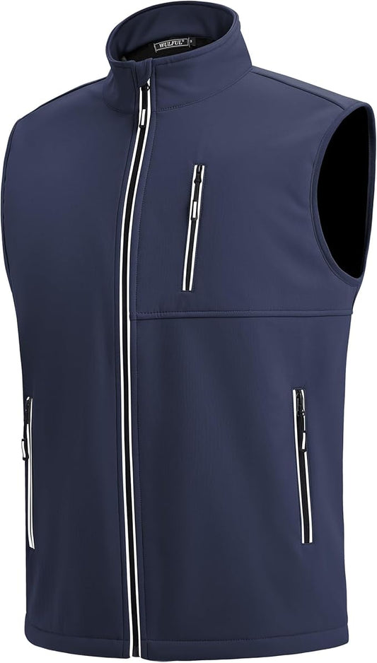 WULFUL Men's Windproof Lightweight Golf Vest Outerwear with Pockets, Softshell Sleeveless Jacket for Travel Hiking Running