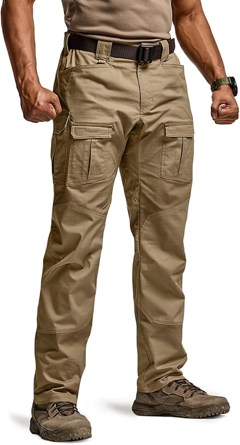 CQR Men's Flex Ripstop Tactical Pants, Water Resistant Stretch Cargo Pants, Lightweight EDC Hiking Work Pants