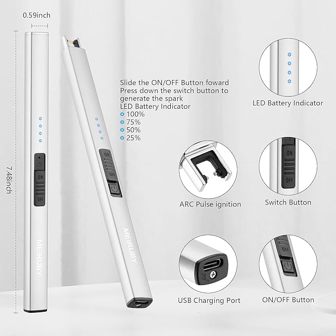 2 Pack Electric Candle Lighter, Christmas Stocking Stuffers Gifts for Women Mom Men Wife Sister, USB Arc Rechargeable Windproof Long Lighter for Candle BBQ Housewarming Birthday Gifts Idals