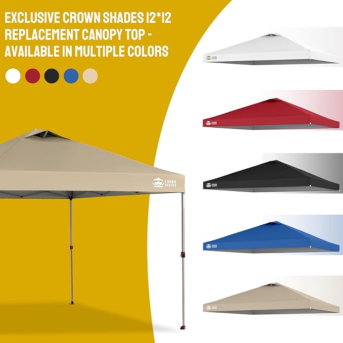 CROWN SHADES 12x12 Canopy Replacement Top - Only Compatible with Crown Shades RM144 Series, Silver Coated with Air Vent, Khaki (Top Only)