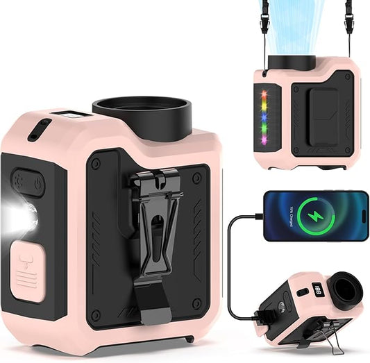 7-in-1 Multi-Use Portable Fan Hands Free Flashlight Etc,Christmas Gifts for Men Women,Turbo Powerful Cooling Personal Fan,10000mAh,24H Lasting,LED Display,Outdoor Travel Camping Fitness Gift (Pink)