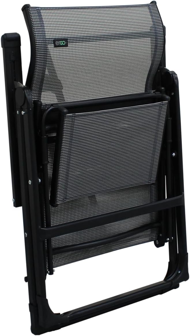 Caravan Sports Ergo+ Patio Folding Chair, Gray with Flip Out Footrest, 300 LBS Weight Capacity, 7 Recline Positions