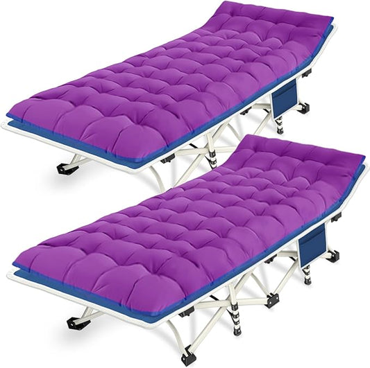 Camping Cot with Comfortable Mat 2 Pack Cots for Sleeping with Pad Heavy Duty Camping Bed Sleeping Cot with Carry Bag Folding Cots for Adults Home Office Nap Vocation Outdoor Indoor Easy to Set Up