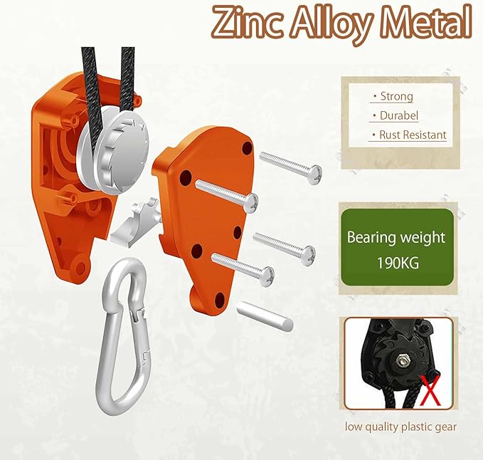 Hikeman Camping Rope with Ratchet Pulley,Quick Setup Outdoor Guy Lines Adjustable Tent Tie Downs Rope Hanger for Canopy,Kayak and Canoe,Grow Light (Orange)