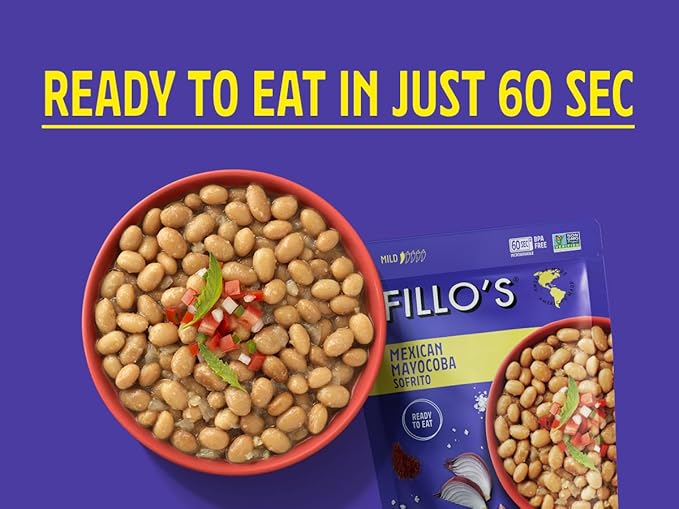 Fillo's Mexican Mayocoba Beans - Ready to Eat Beans, Gluten-Free, Preservative-Free, Microwavable, Non-GMO, Vegan Friendly, Plant Protein, 10 oz Pk of 6