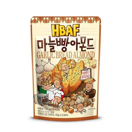 [Official Gilim HBAF] Korean Seasoned Garlic Almonds Nut Snack with Galic Bread Chips | School, Work, Travel Snack | Pre-workout Snack | Asian Snacks (Garlic Bread, 1 x 120 gram pack)