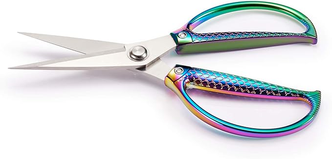 Jasni Stainless Steel Heavy Duty kitchen shears scissors for food meat poultry cooking cutting sharp Powerful strong professional All-Purpose pretty Color rainbow iridescent Titanium utility Office