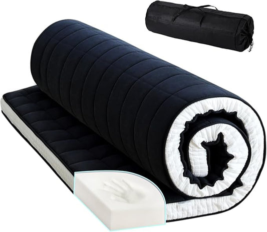 Tiita Japanese Floor Mattress, 4” Thicken Futon Mattress with Storage Bag and 2 Straps， Twin Size Sleeping Tatami Mat for Adults，Black