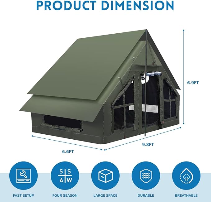 Inflatable Camping Tent with Pump, 4 Season Inflatable Tents for Camping, Inflatable House Tent Waterproof Easy Setup Glamping Tent