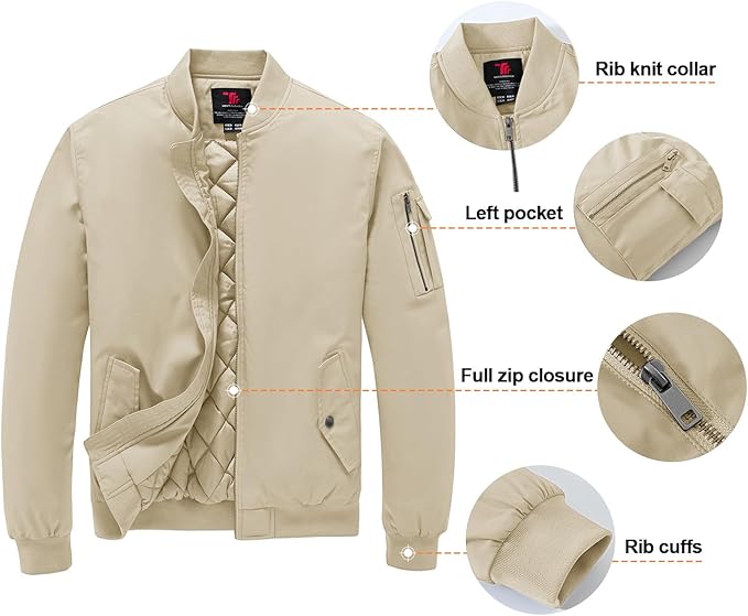 Gopune Men's Windproof Bomber Jacket Warm Water Resistant Windbreaker Winter Outwear Quilted Jackets Coats