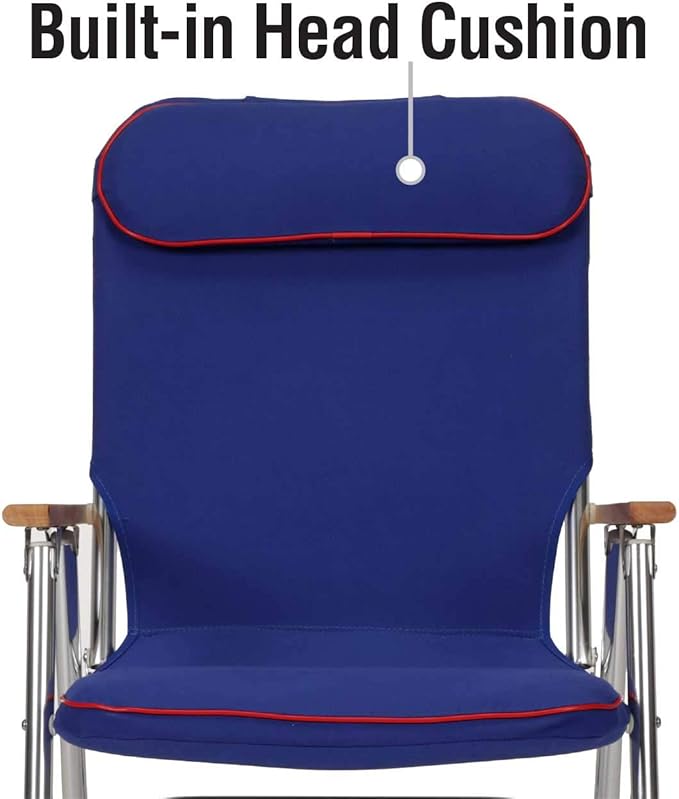 Seachoice High-Back Canvas Folding Chair, Blue w/Red Trim, Folds for Easy Storage
