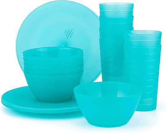 Plastic Dinnerware set, Unbreakable and Reusable Plastic Plate, Bowl and Tumbler | set of 18 Teal
