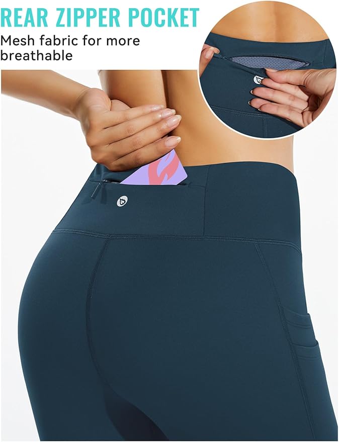 baleaf Women's Fleece Lined Leggings Water Resistant Thermal Winter Warm Tights High Waisted with Pockets Running Gear