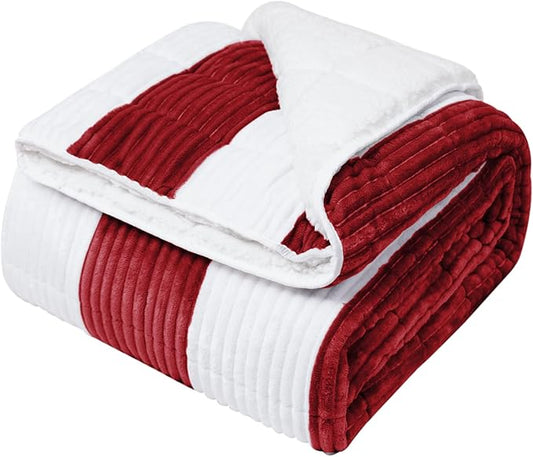 Weighted Blanket for Adults (15lbs, 48"x72" Twin Size) - Sherpa Fuzzy Heavy Blanket for 120-160lbs with Premium Glass Beads - Soft Thick Blanket for All-Season Sleeping Comfort - Red