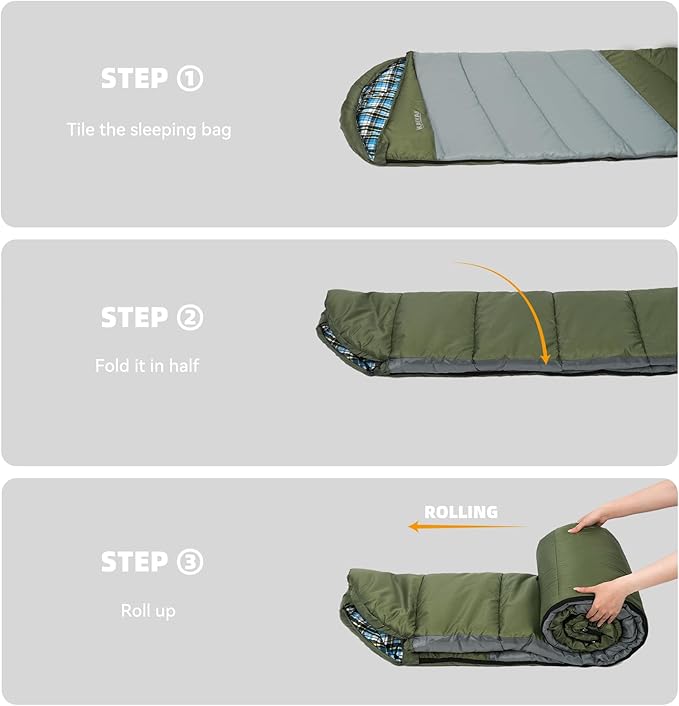 Cotton Flannel Liner Sleeping Bag for Adults Teens Kids, Cold Weather & Warm, 3-4 Seasons, Lightweight Compact Camping Essentials Equipment, Hiking, Outdoor, Travel