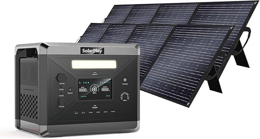 SolarPlay 2400W/2160Wh Portable Power Station, Power Station with 2x200w Panels Included, LFP Battery 4xAC Outlets 1.5Hrs Fast Charging, Emergency Solar Generator for Home Backup, Camping
