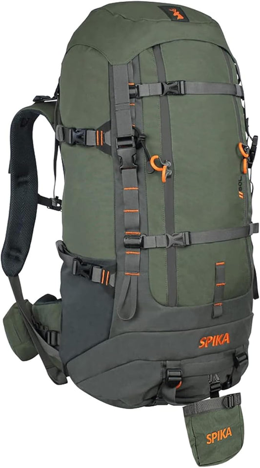SPIKA Hunting Backpacks for Men, Meat Hauler Frame Pack with Rifle Holder, 40L/80L Extendable + Capacity for Bow Rifle Gun